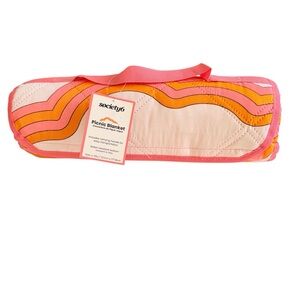 Society6 Coral & Tangerine Wave Picnic Blanket NWT water resistant